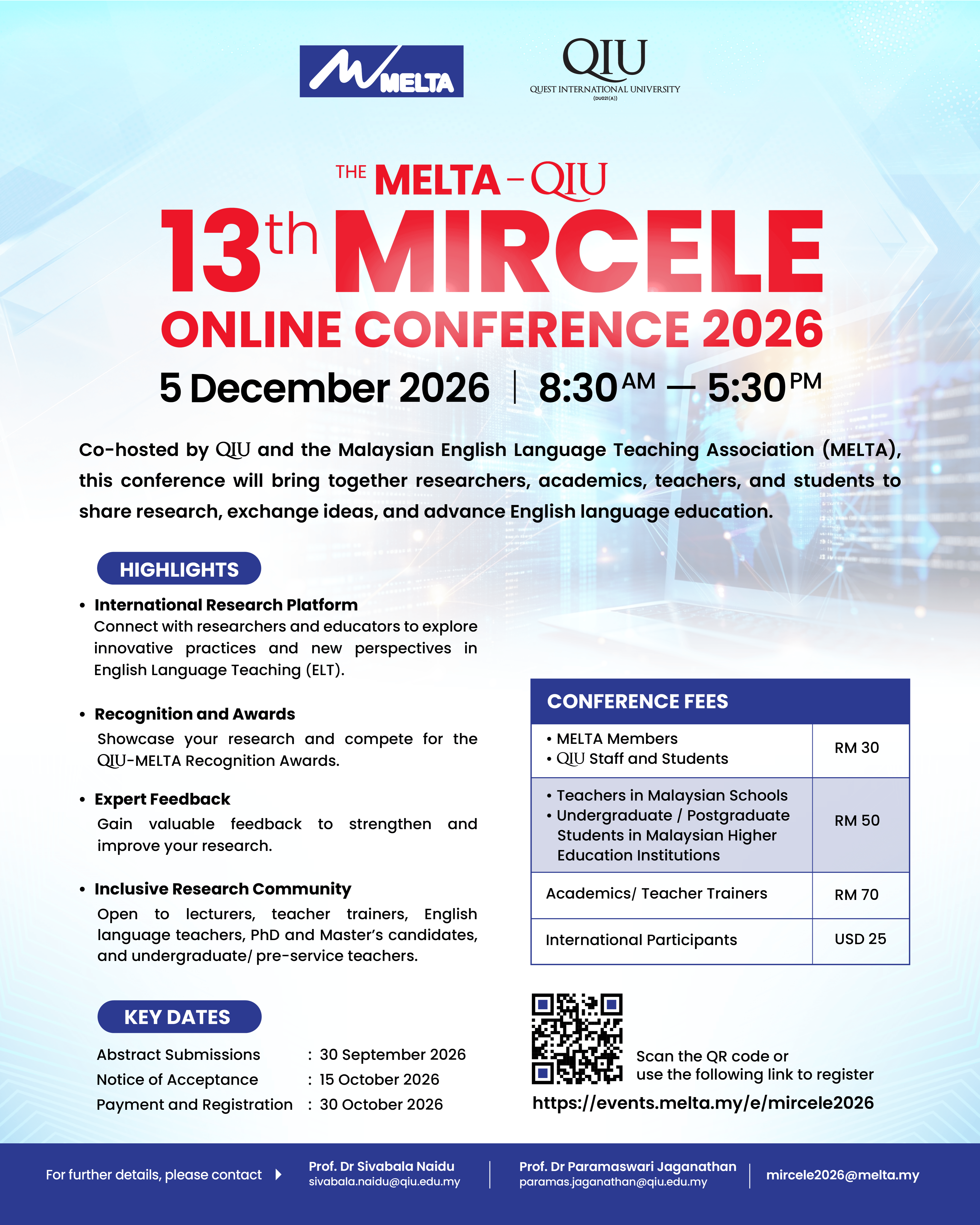 MIRCELE 2026 Conference Banner - 13th MELTA International Research Conference in English Language Education