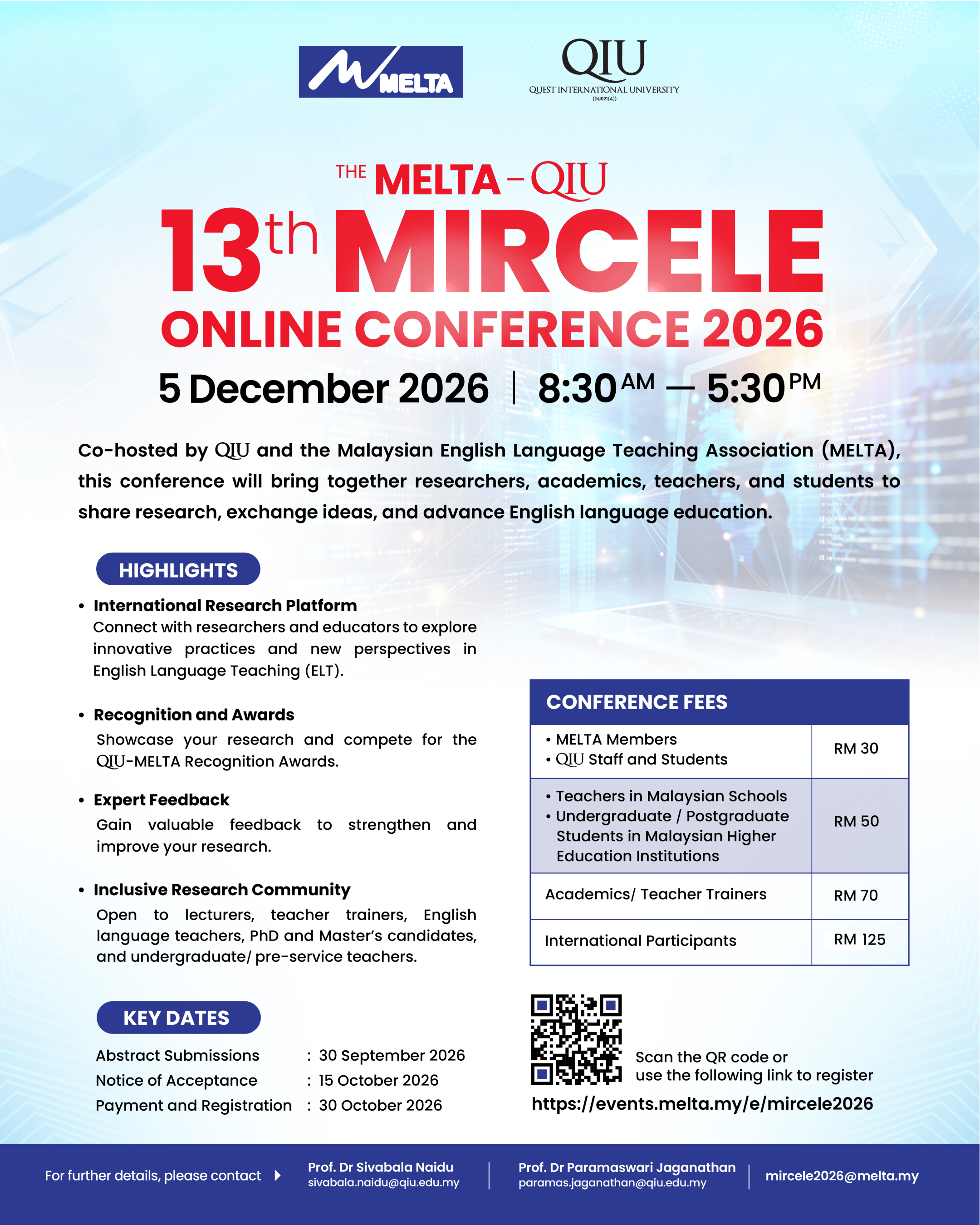 MIRCELE 2026 Conference Banner - 13th MELTA International Research Conference in English Language Education